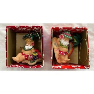 2 Island Heritage Hawaiian Santa Christmas Ornaments Coastal Tropical Holiday
